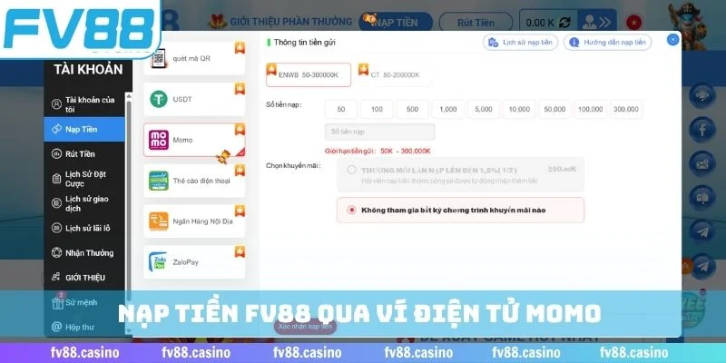 Nạp tiền FV88 qua ví điện tử Momo